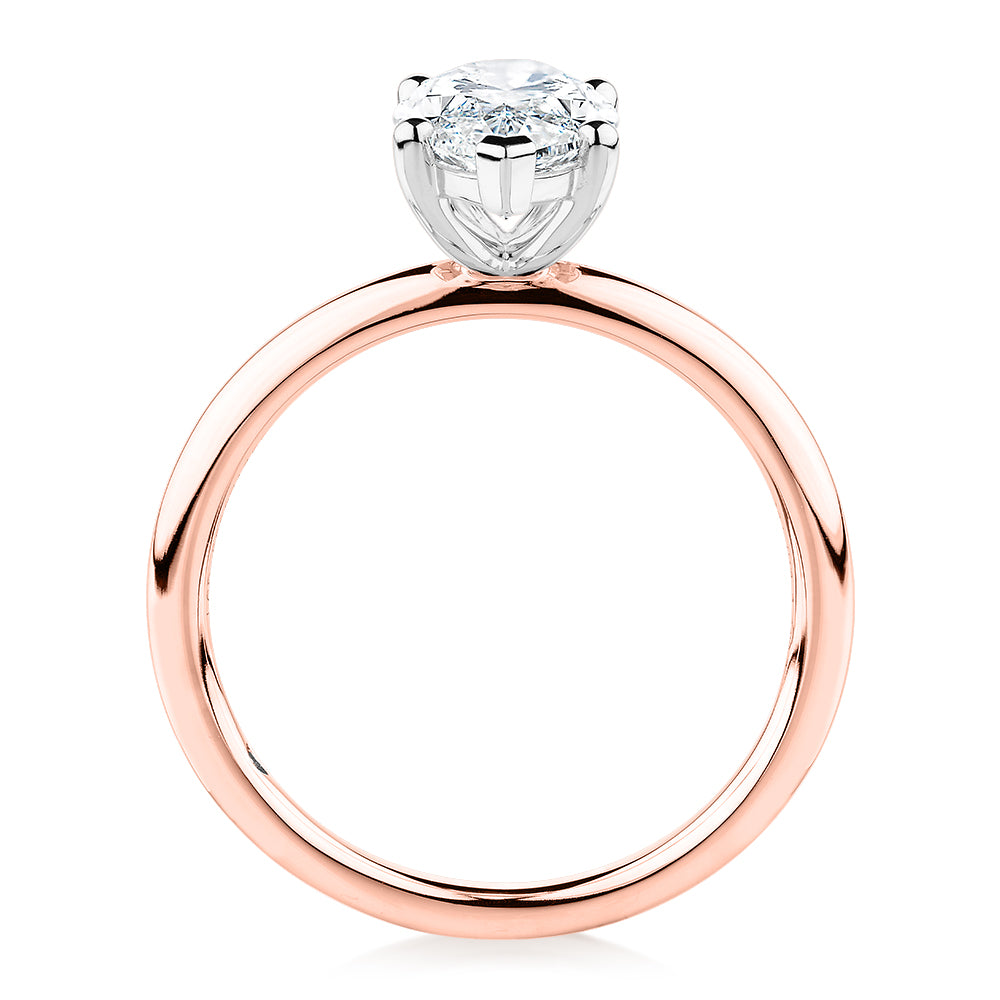 Premium Certified Lab-Grown Diamond, 2.00 carat marquise solitaire engagement ring in 14 carat rose and white gold
