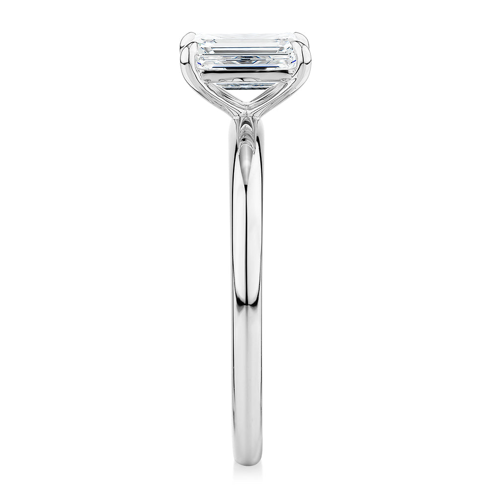 Premium Certified Laboratory Created Diamond, 1.00 carat emerald cut solitaire engagement ring in 14 carat white gold