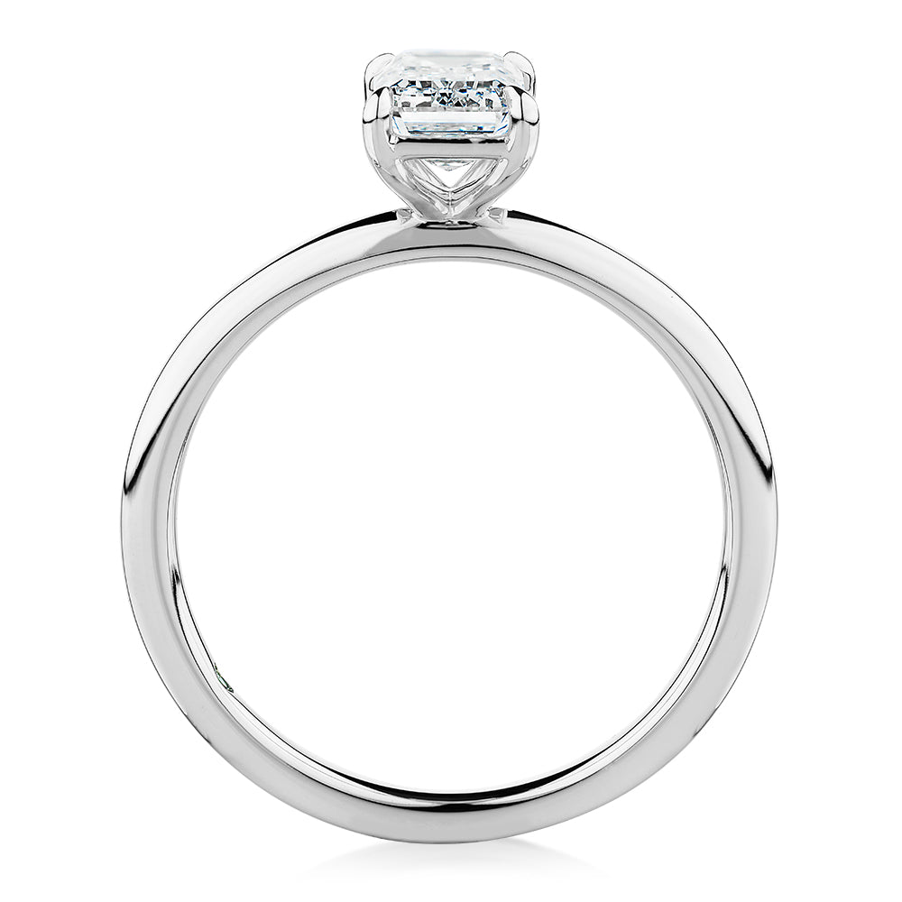 Premium Certified Laboratory Created Diamond, 1.00 carat emerald cut solitaire engagement ring in 14 carat white gold