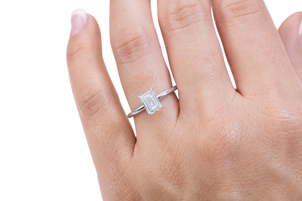 Premium Certified Lab-Grown Diamond, 1.50 carat emerald cut solitaire engagement ring in 18 carat rose and white gold