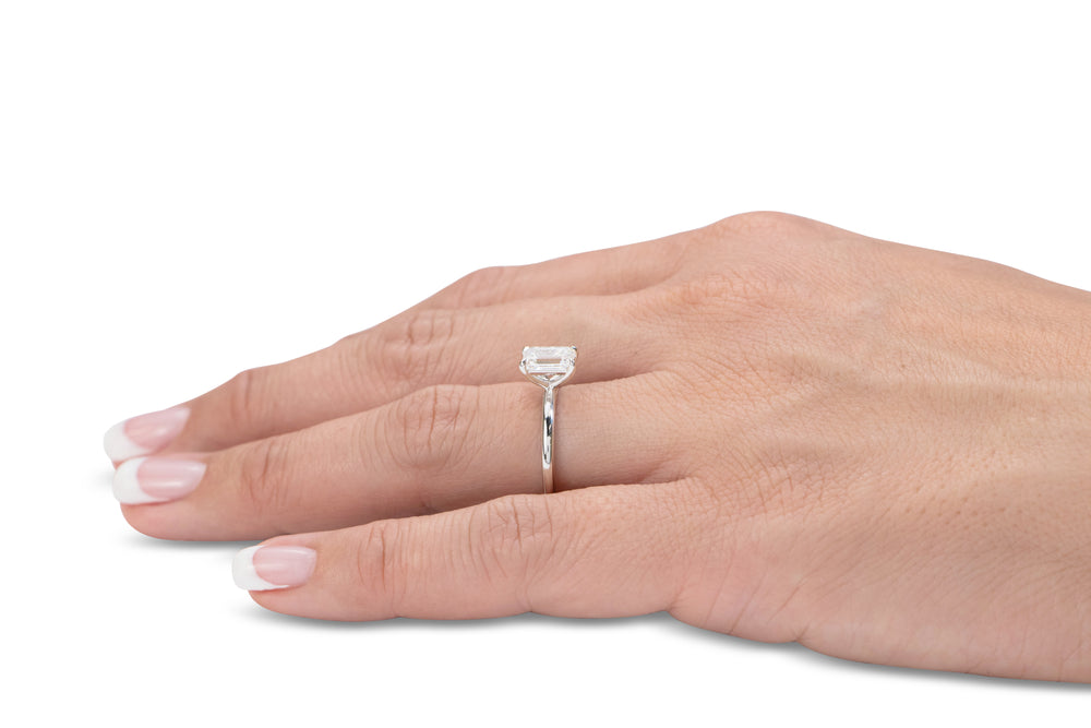 Premium Certified Lab-Grown Diamond, 1.50 carat emerald cut solitaire engagement ring in 18 carat rose and white gold
