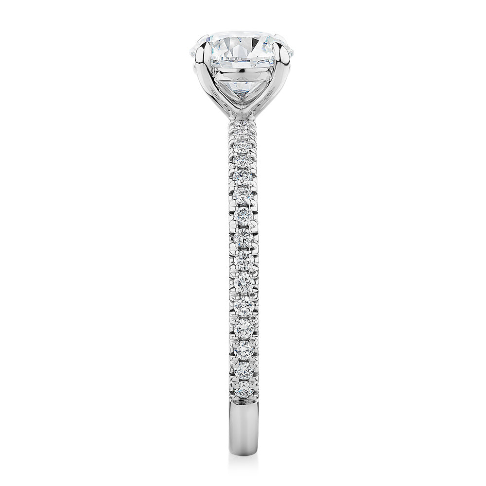 Signature Simulant Diamond 1.24 carat* TW round brilliant shouldered engagement ring in 14 carat white gold