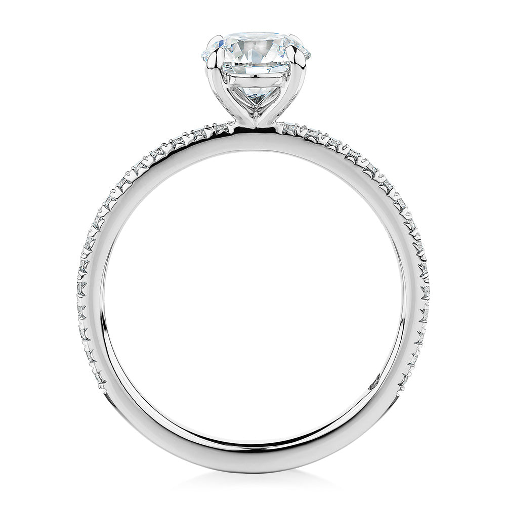 Signature Simulant Diamond 1.24 carat* TW round brilliant shouldered engagement ring in 14 carat white gold