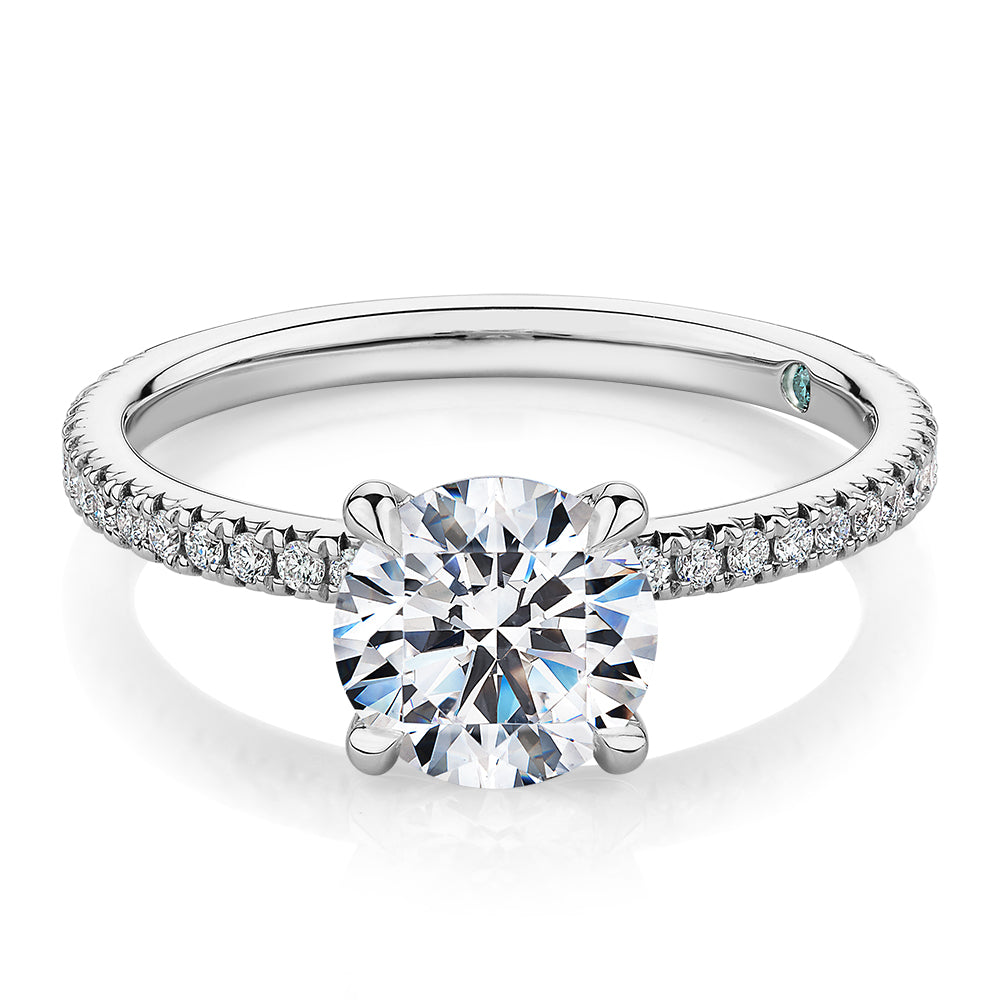 Premium Certified Laboratory Created Diamond, 1.74 carat TW round brilliant shouldered engagement ring in platinum