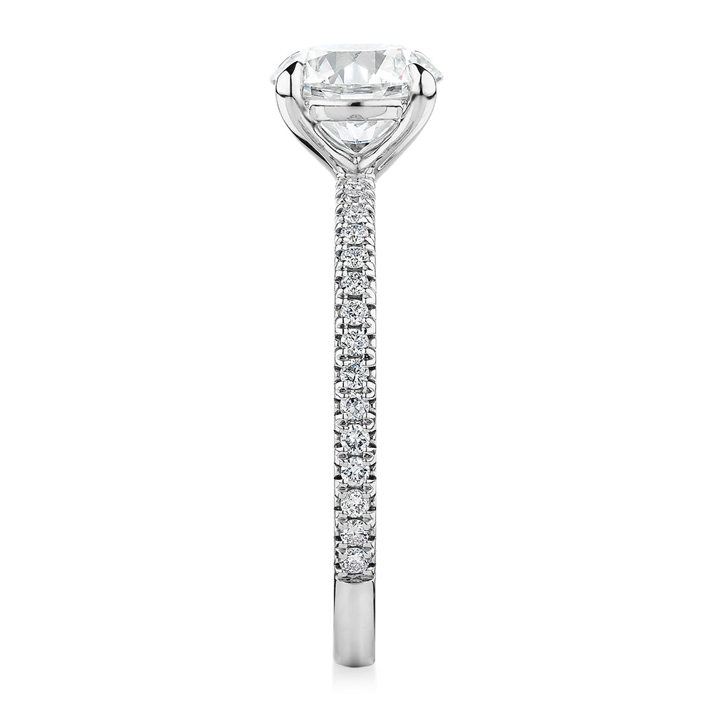 Premium Certified Laboratory Created Diamond, 1.74 carat TW round brilliant shouldered engagement ring in platinum