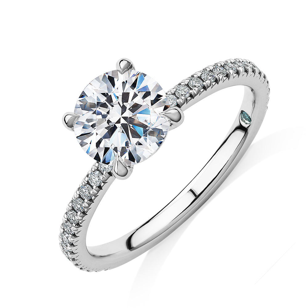 Premium Certified Laboratory Created Diamond, 1.74 carat TW round brilliant shouldered engagement ring in platinum