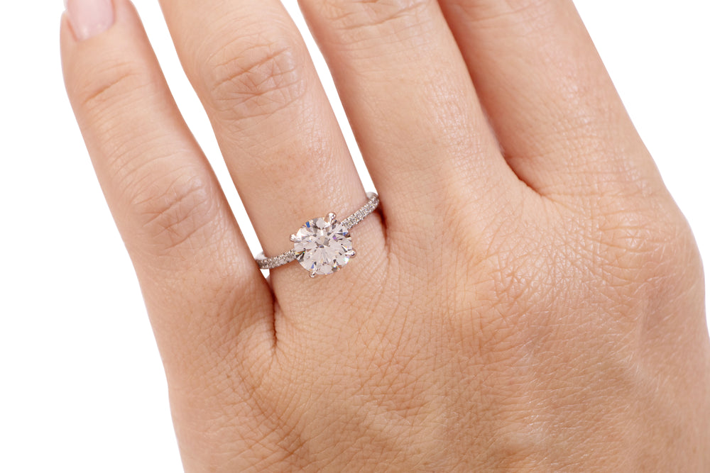 Signature Simulant Diamond 2.19 carat* TW round brilliant shouldered engagement ring in 14 carat white gold
