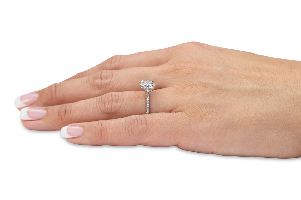Signature Simulant Diamond 2.19 carat* TW round brilliant shouldered engagement ring in 14 carat white gold