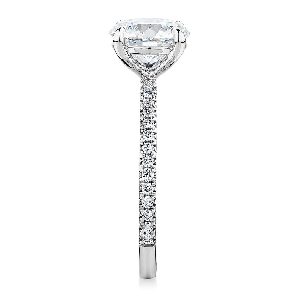Signature Simulant Diamond 2.19 carat* TW round brilliant shouldered engagement ring in 14 carat white gold