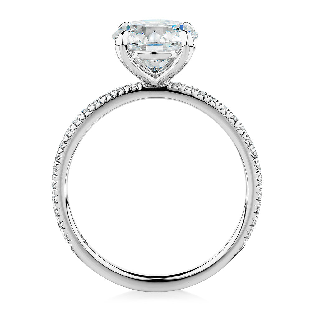 Signature Simulant Diamond 2.19 carat* TW round brilliant shouldered engagement ring in 14 carat white gold