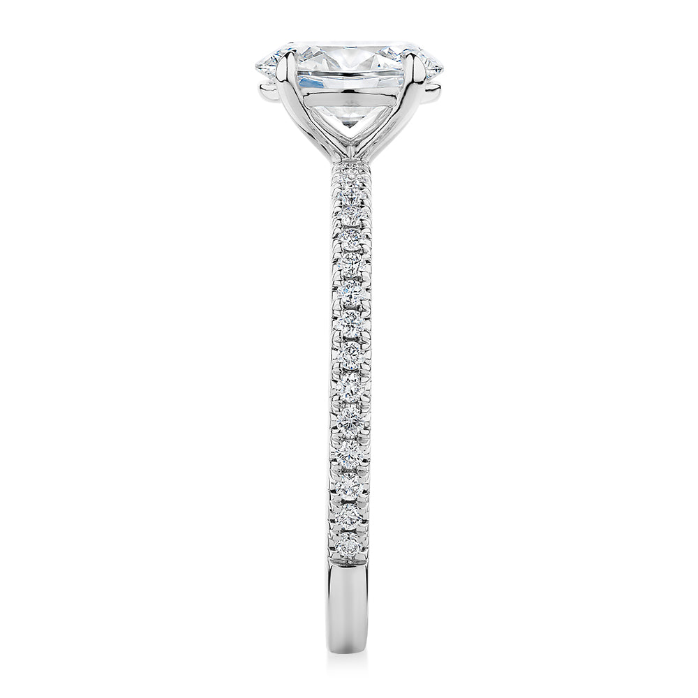 Premium Certified Laboratory Created Diamond, 1.24 carat TW oval and round brilliant shouldered engagement ring in 14 carat white gold
