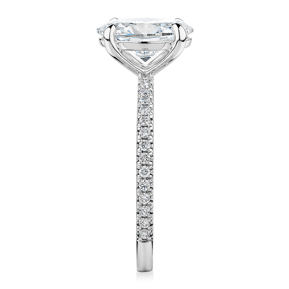 Premium Certified Laboratory Created Diamond, 2.24 carat TW oval and round brilliant shouldered engagement ring in 14 carat white gold