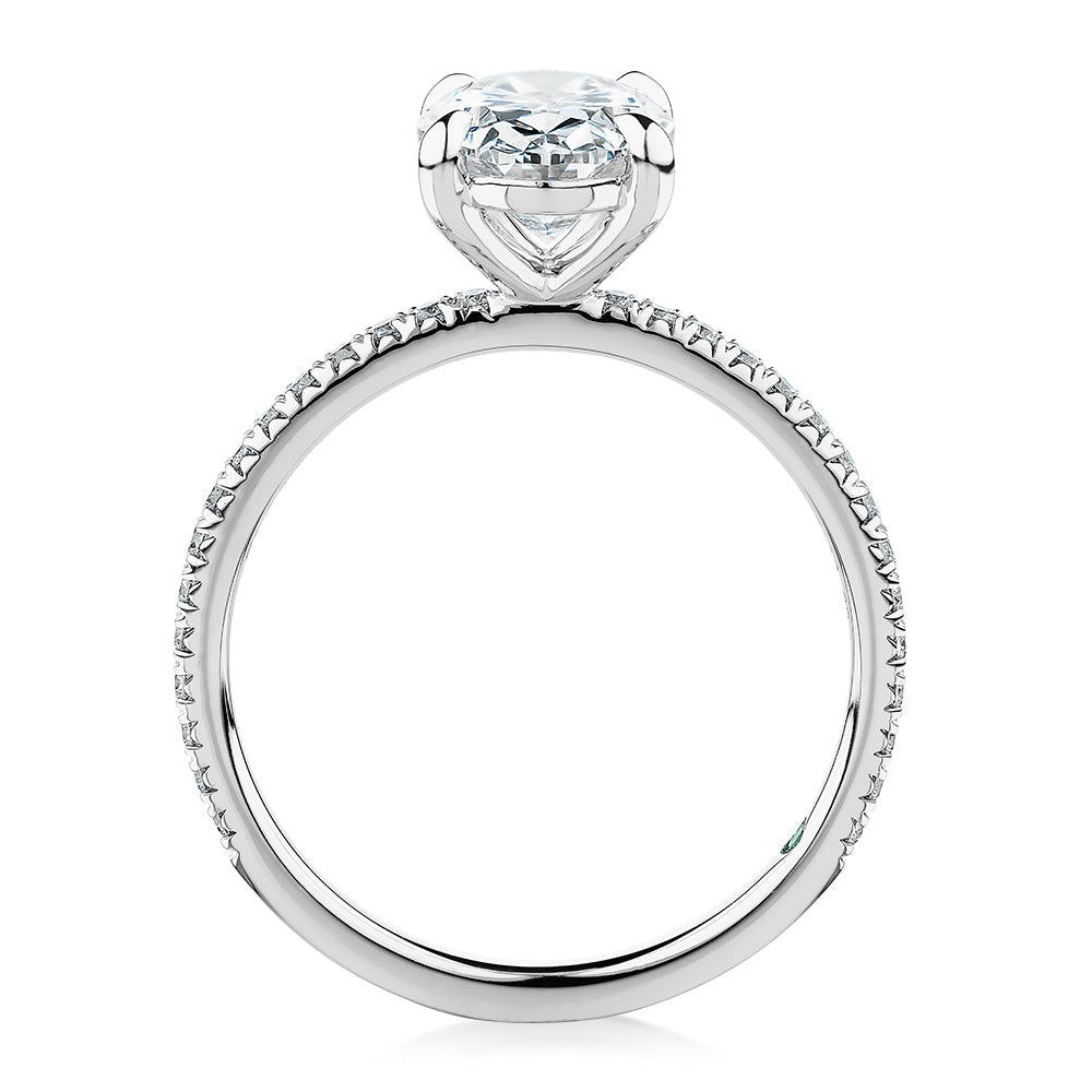 Premium Certified Laboratory Created Diamond, 2.24 carat TW oval and round brilliant shouldered engagement ring in 14 carat white gold
