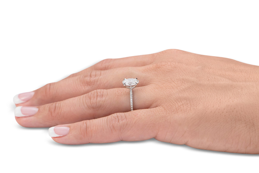 Premium Certified Lab-Grown Diamond, 2.24 carat TW oval and round brilliant shouldered engagement ring in 14 carat white gold