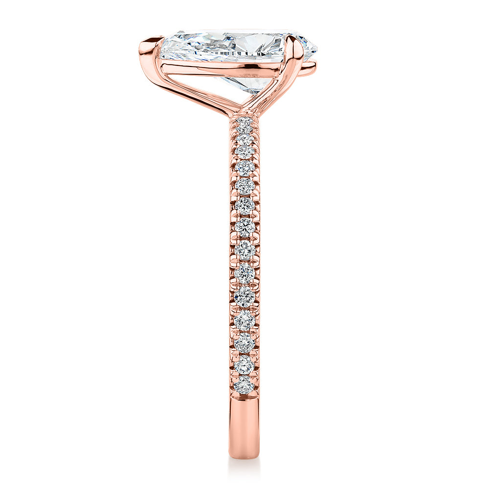Premium Certified Lab-Grown Diamond, 1.74 carat TW pear and round brilliant shouldered engagement ring in 14 carat rose gold
