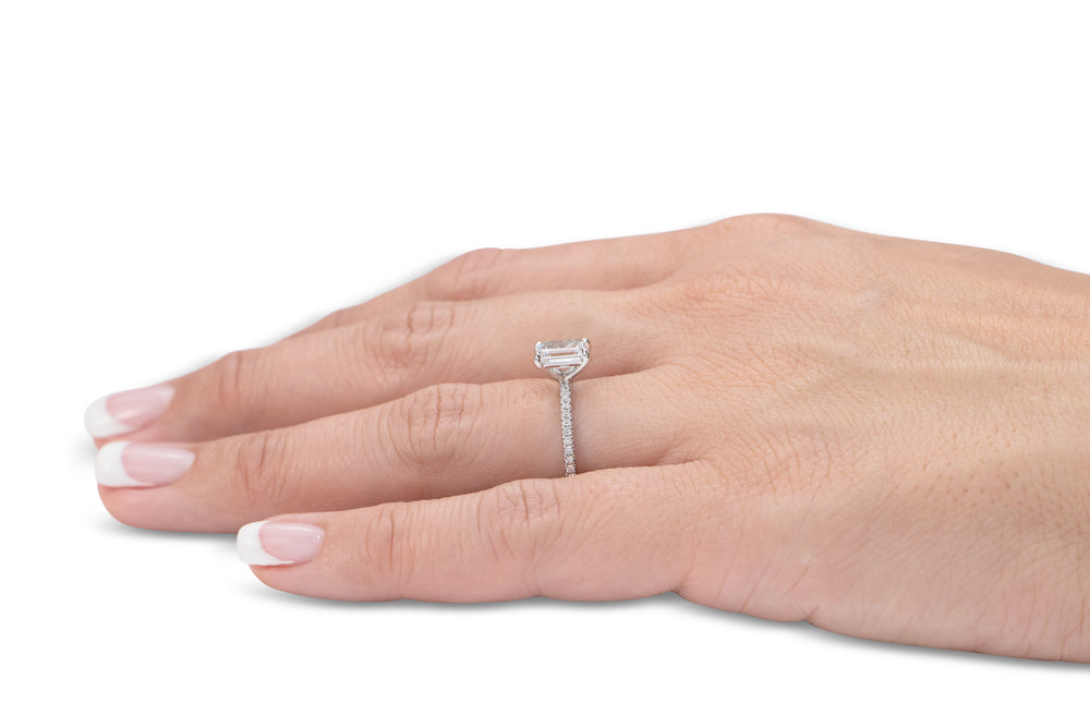 Premium Certified Lab-Grown Diamond, 1.24 carat TW emerald cut and round brilliant shouldered engagement ring in 14 carat white gold