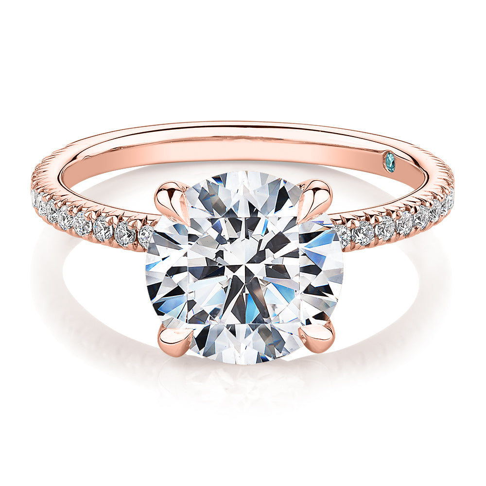 Premium Certified Lab-Grown Diamond, 3.24 carat TW round brilliant shouldered engagement ring in 14 carat rose gold
