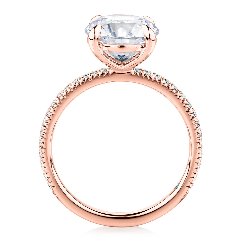 Premium Certified Lab-Grown Diamond, 3.24 carat TW round brilliant shouldered engagement ring in 14 carat rose gold