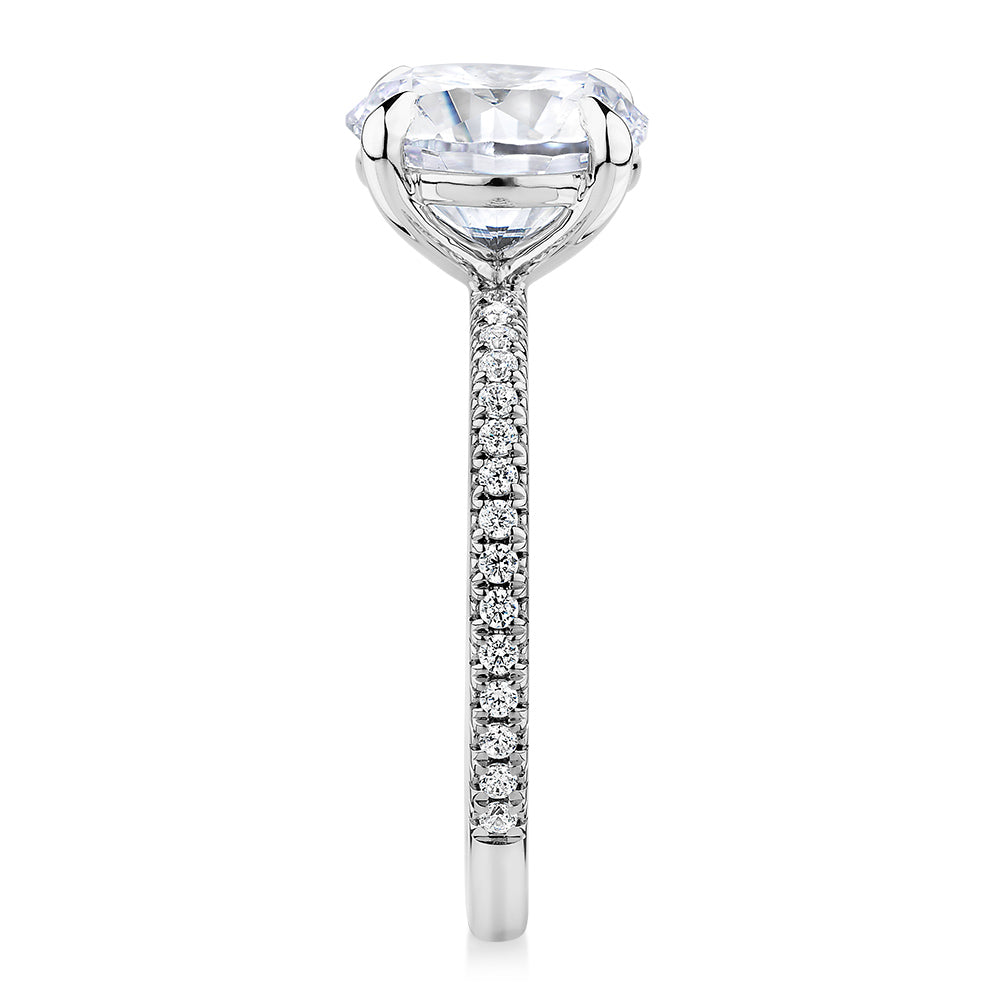 Premium Certified Lab-Grown Diamond, 3.24 carat TW round brilliant shouldered engagement ring in 14 carat white gold