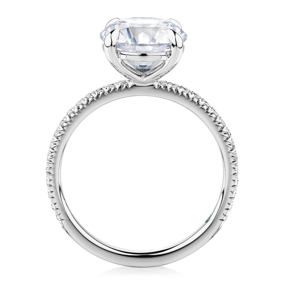 Premium Certified Lab-Grown Diamond, 3.24 carat TW round brilliant shouldered engagement ring in 14 carat white gold