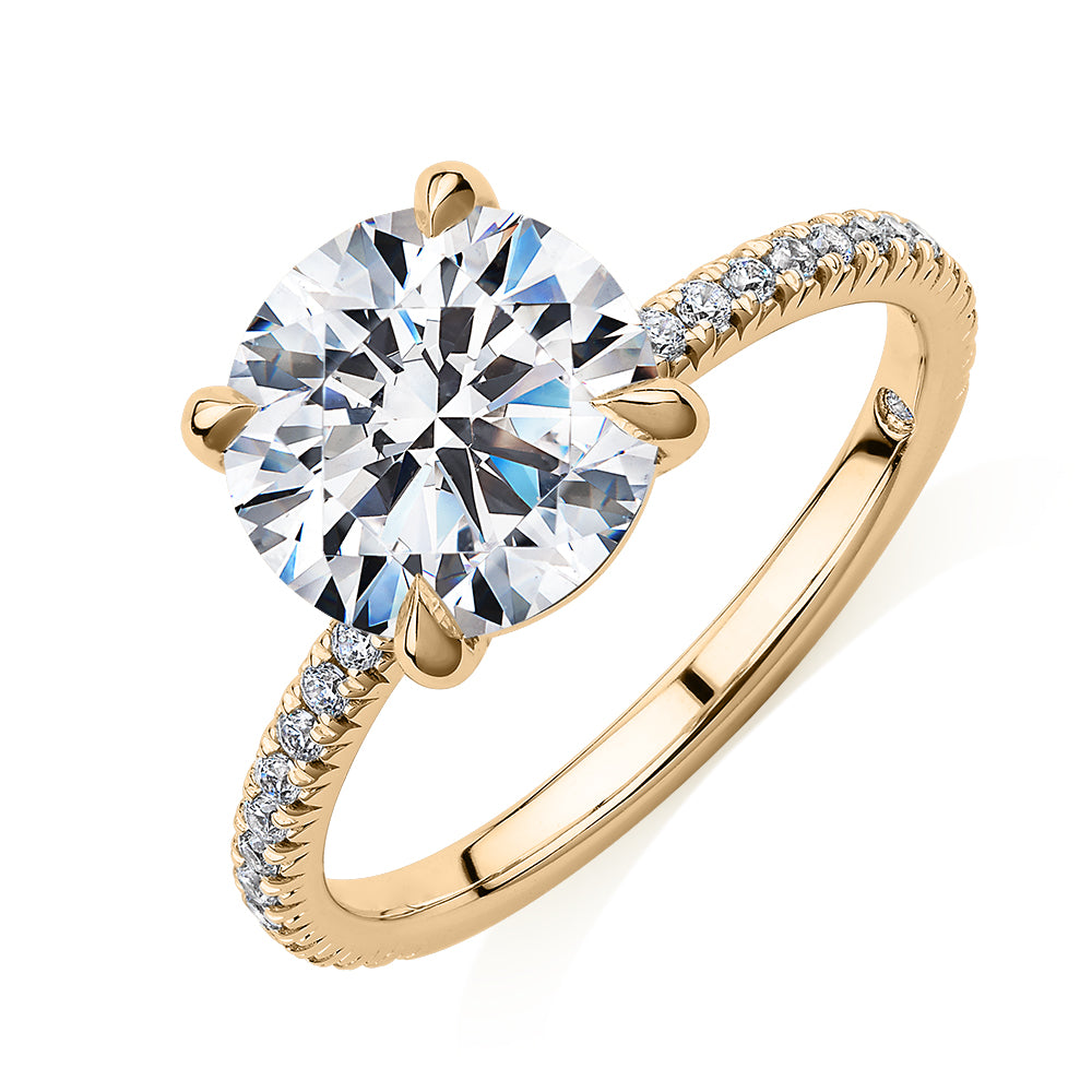 Signature Simulant Diamond 3.24 carat* TW round brilliant shouldered engagement ring in 14 carat yellow gold