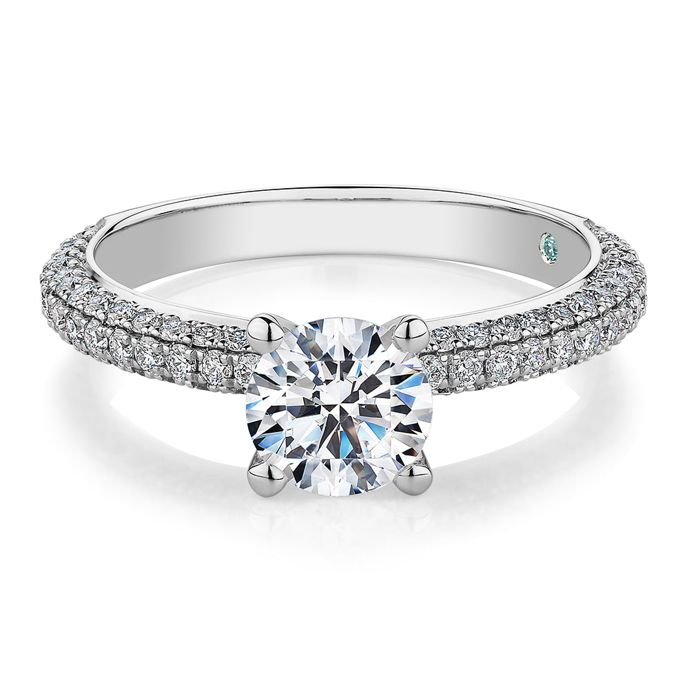 Premium Certified Lab-Grown Diamond, 1.61 carat TW round brilliant shouldered engagement ring in 14 carat white gold
