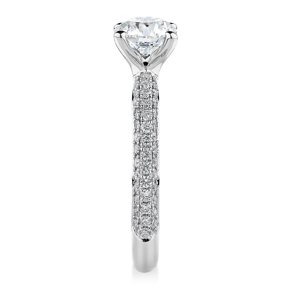 Premium Certified Lab-Grown Diamond, 1.61 carat TW round brilliant shouldered engagement ring in 14 carat white gold
