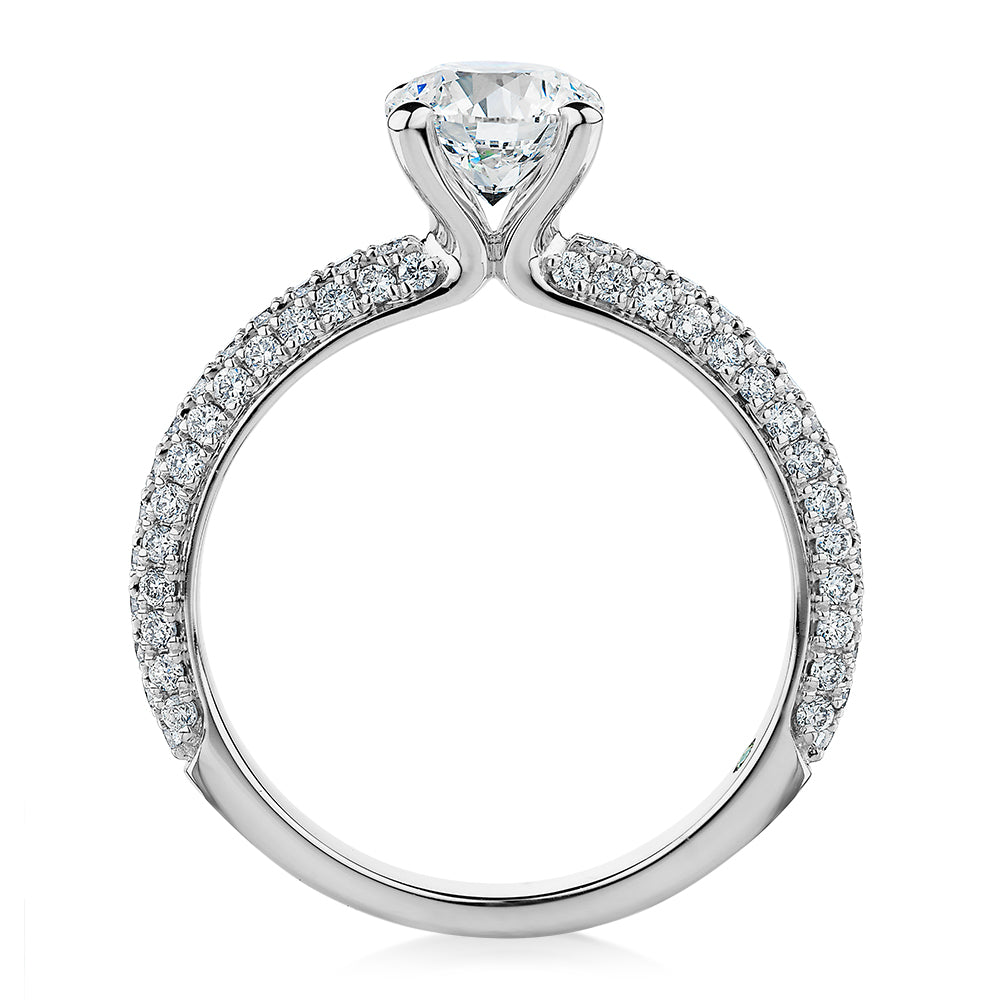 Premium Certified Lab-Grown Diamond, 1.61 carat TW round brilliant shouldered engagement ring in 14 carat white gold