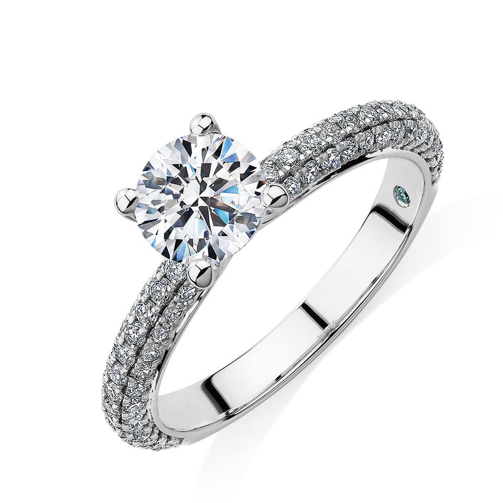 Premium Certified Lab-Grown Diamond, 1.61 carat TW round brilliant shouldered engagement ring in 14 carat white gold
