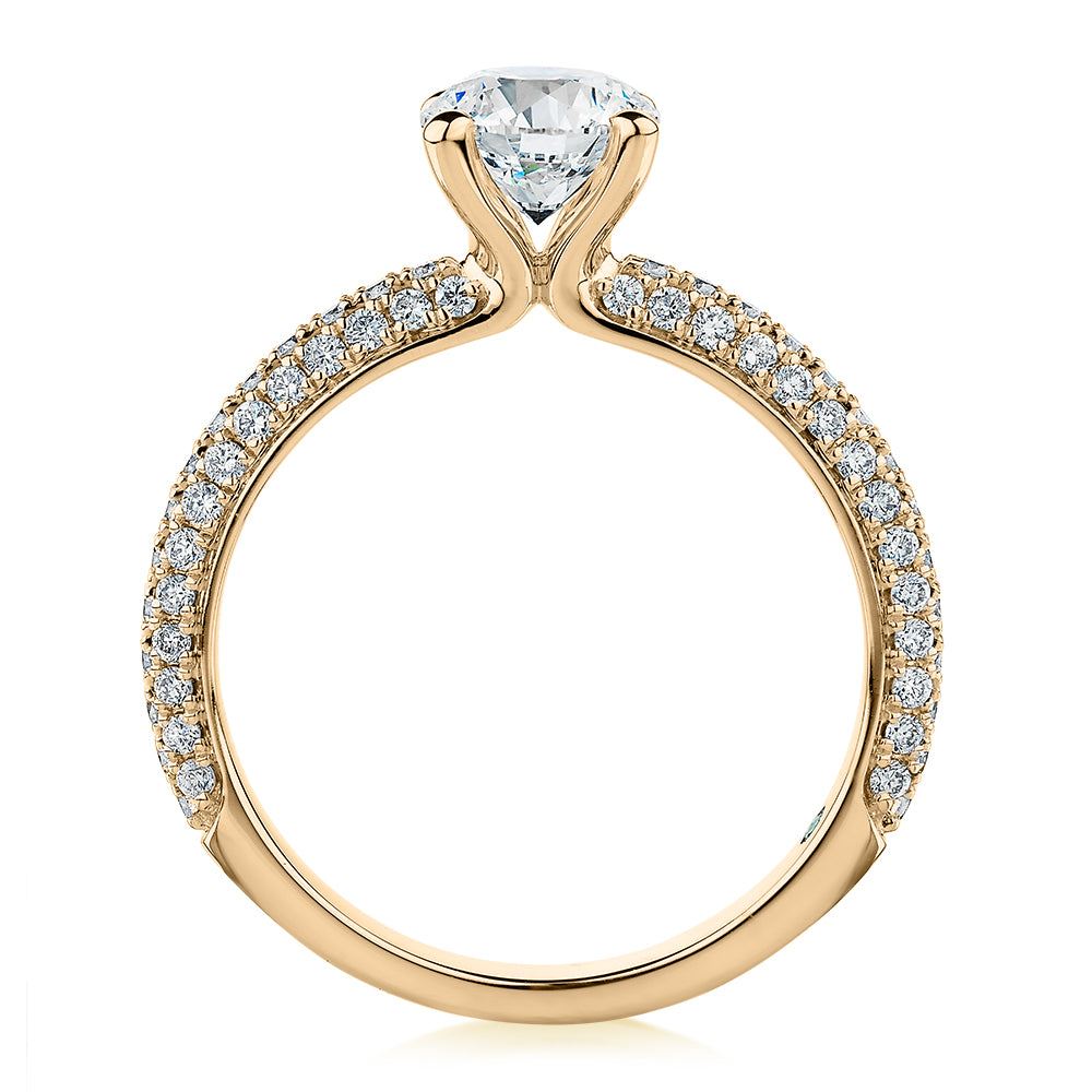 Premium Certified Lab-Grown Diamond, 1.61 carat TW round brilliant shouldered engagement ring in 14 carat yellow gold