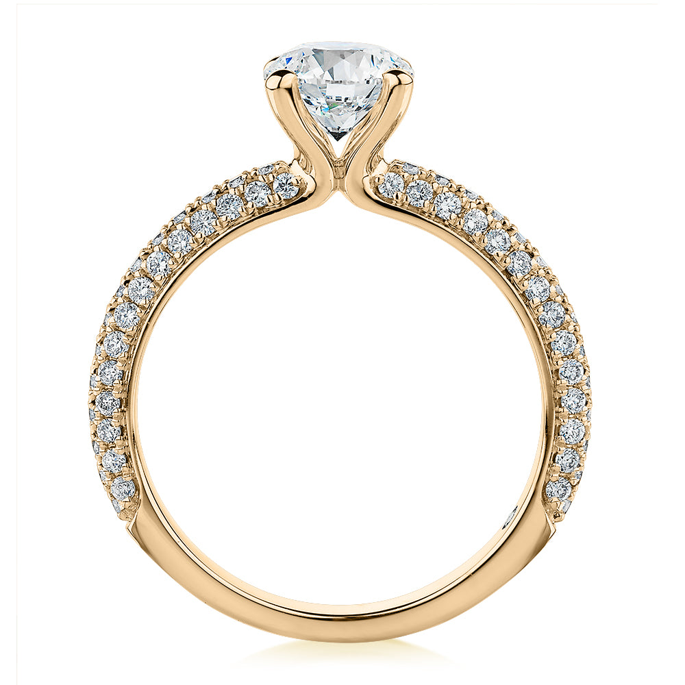 Signature Simulant Diamond 1.62 carat* TW round brilliant shouldered solitaire engagement ring in 14 carat rose and white gold