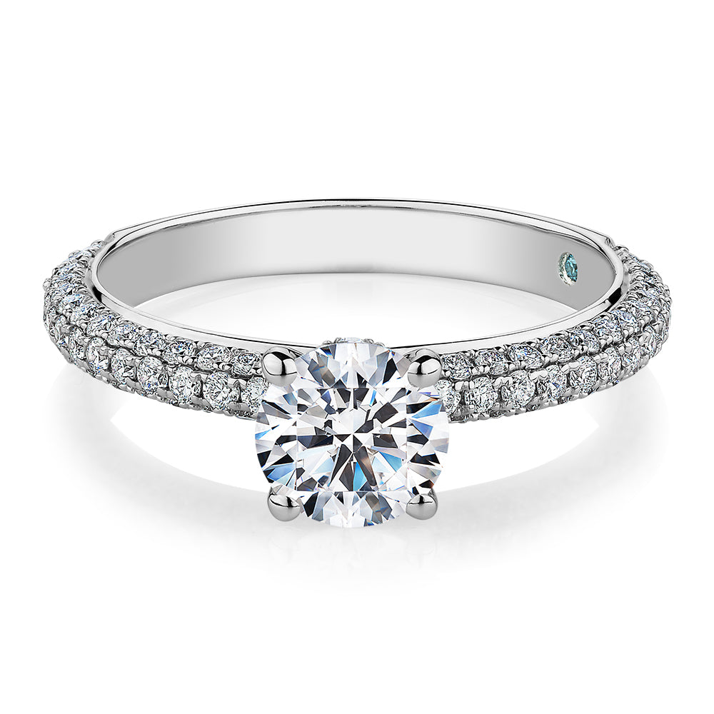 Premium Certified Lab-Grown Diamond, 1.68 carat TW round brilliant shouldered engagement ring in 14 carat white gold