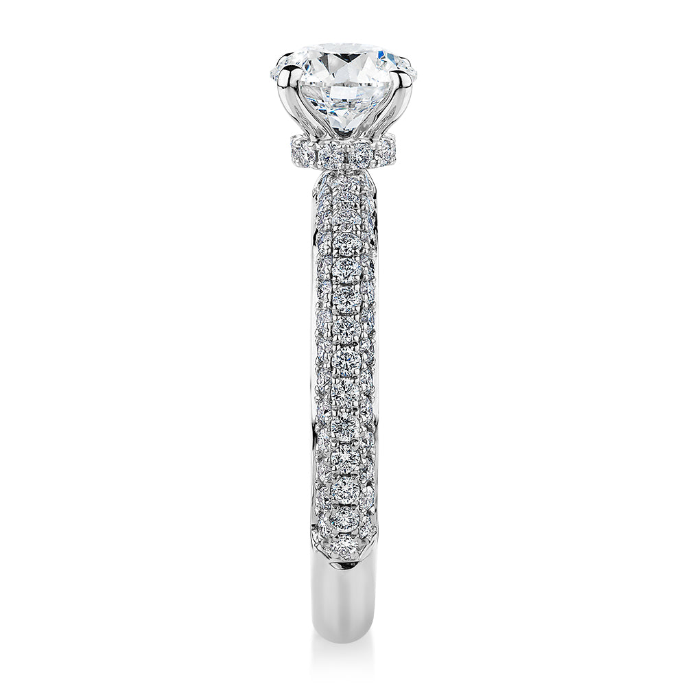 Premium Certified Lab-Grown Diamond, 1.68 carat TW round brilliant shouldered engagement ring in 14 carat white gold