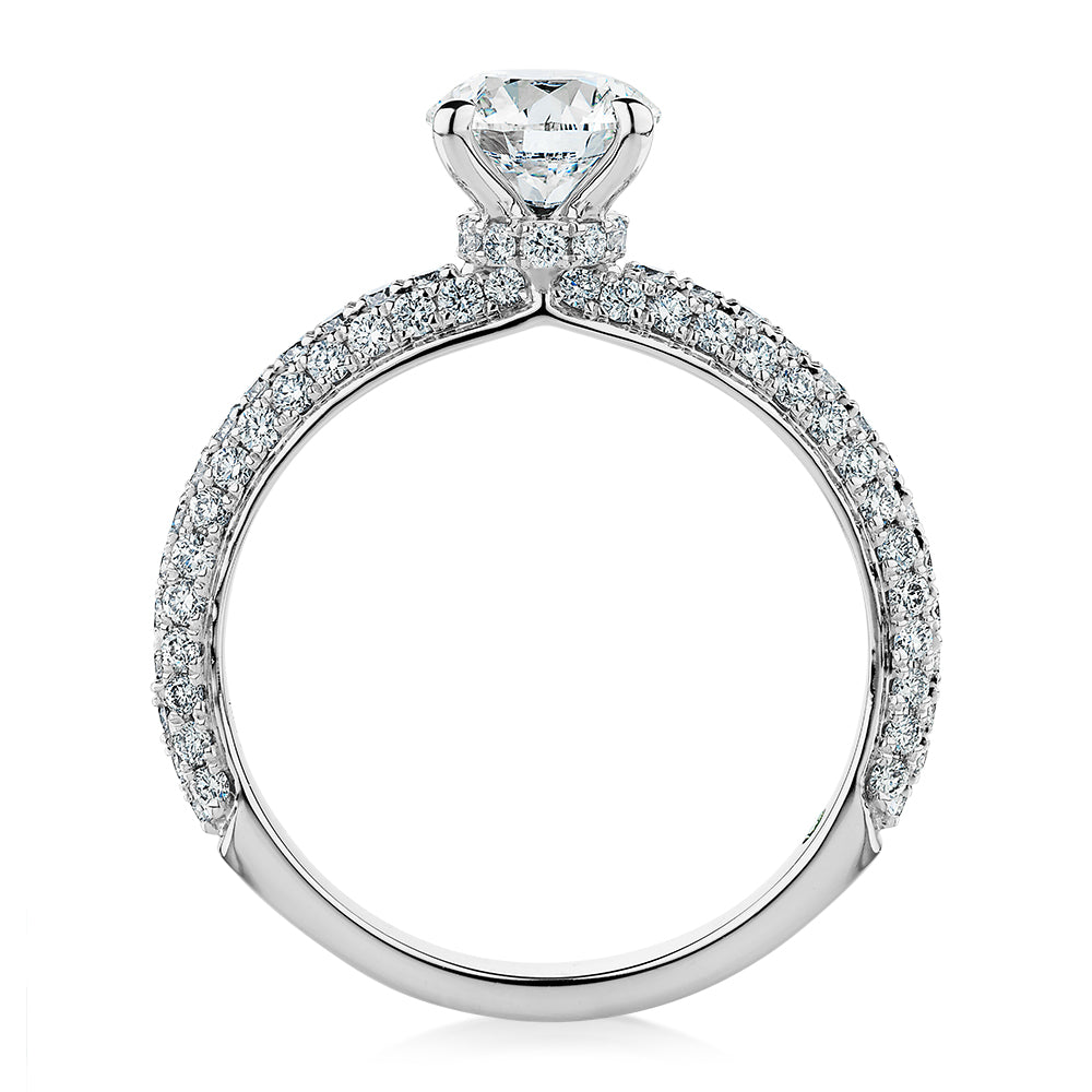 Premium Certified Lab-Grown Diamond, 1.68 carat TW round brilliant shouldered engagement ring in 14 carat white gold
