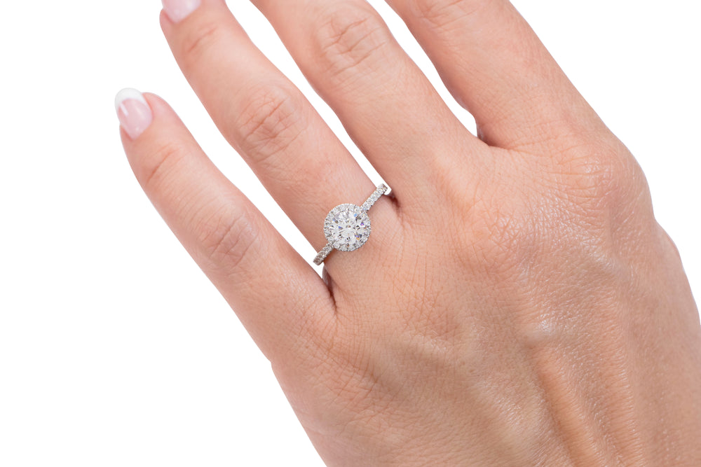 Premium Certified Lab-Grown Diamond, 1.40 carat TW round brilliant halo engagement ring in 14 carat white gold