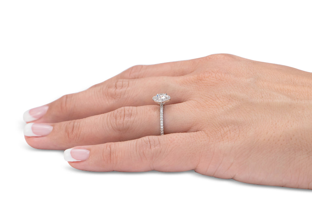 Premium Certified Lab-Grown Diamond, 1.40 carat TW round brilliant halo engagement ring in 14 carat white gold