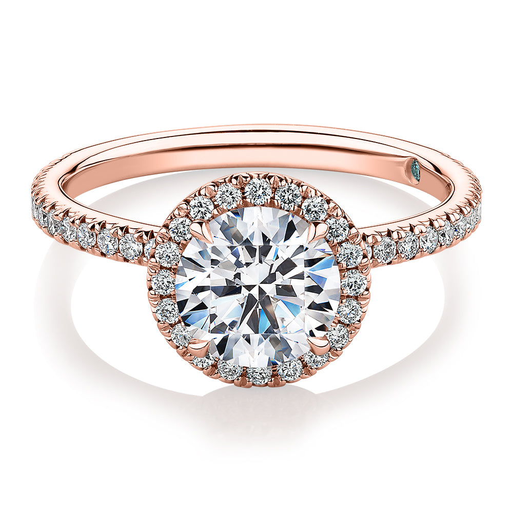 Premium Certified Lab-Grown Diamond, 1.88 carat TW round brilliant halo engagement ring in 14 carat rose gold