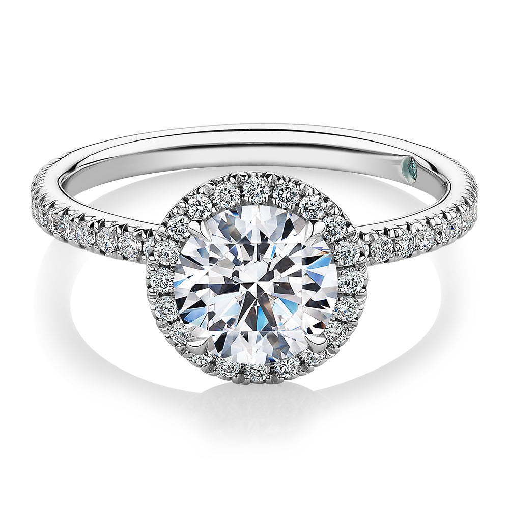 Premium Certified Laboratory Created Diamond, 1.88 carat TW round brilliant halo engagement ring in platinum