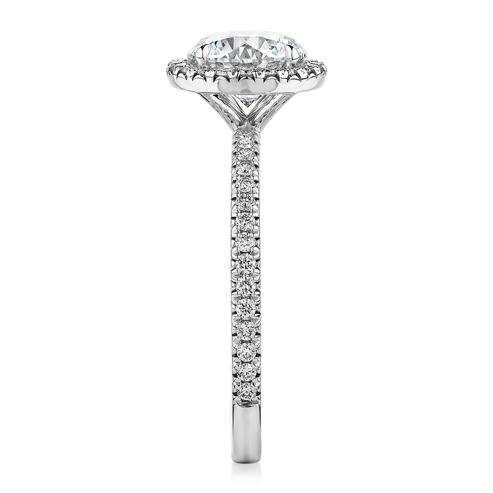 Premium Certified Laboratory Created Diamond, 1.88 carat TW round brilliant halo engagement ring in platinum