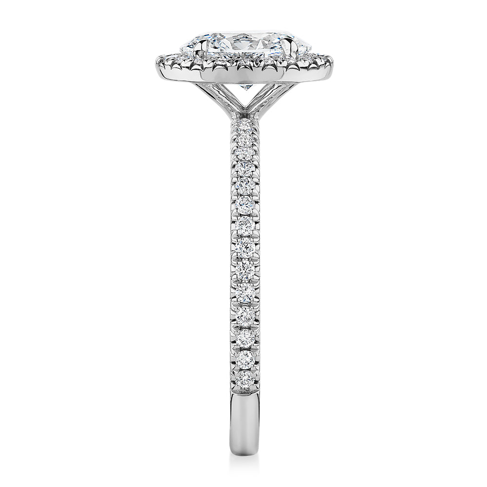 Premium Certified Laboratory Created Diamond, 1.37 carat TW oval and round brilliant halo engagement ring in platinum