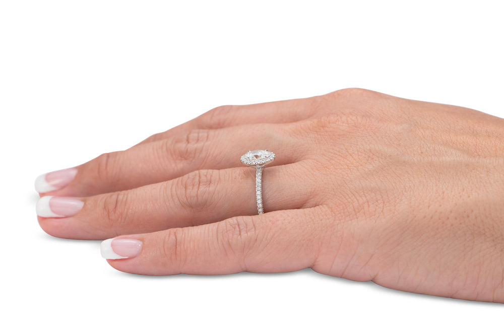 Premium Certified Lab-Grown Diamond, 1.37 carat TW oval and round brilliant halo engagement ring in 14 carat white gold