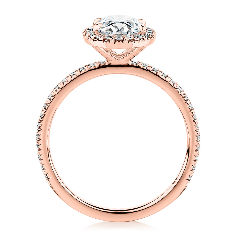 Premium Certified Lab-Grown Diamond, 1.89 carat TW oval and round brilliant halo engagement ring in 14 carat rose gold