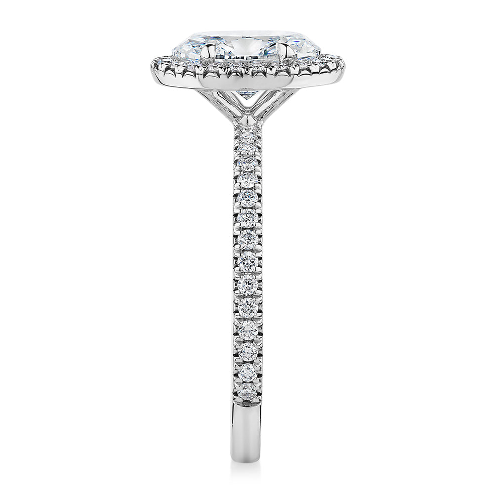 Premium Certified Laboratory Created Diamond, 1.89 carat TW oval and round brilliant halo engagement ring in platinum