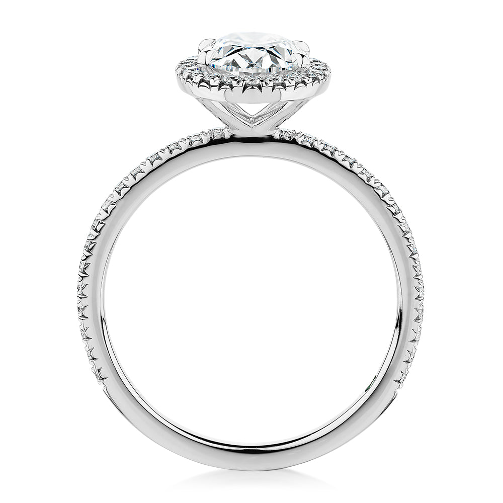 Premium Certified Laboratory Created Diamond, 1.89 carat TW oval and round brilliant halo engagement ring in platinum