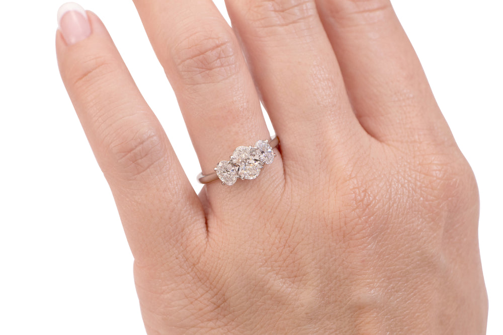 Premium Certified Lab-Grown Diamond, 1.87 carat TW oval three stone ring in 14 carat white gold