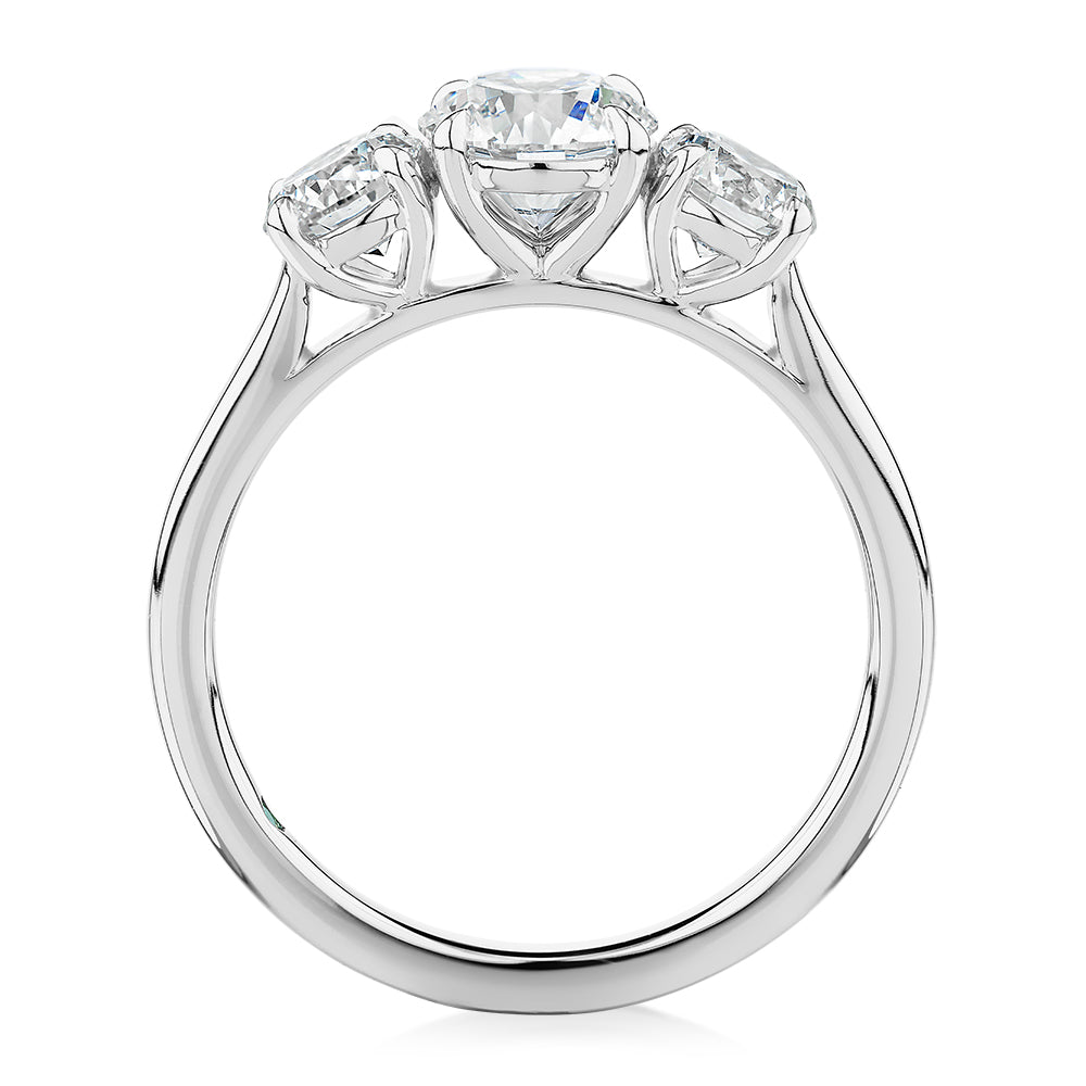 Premium Certified Lab-Grown Diamond, 1.86 carat TW round brilliant three stone ring in platinum