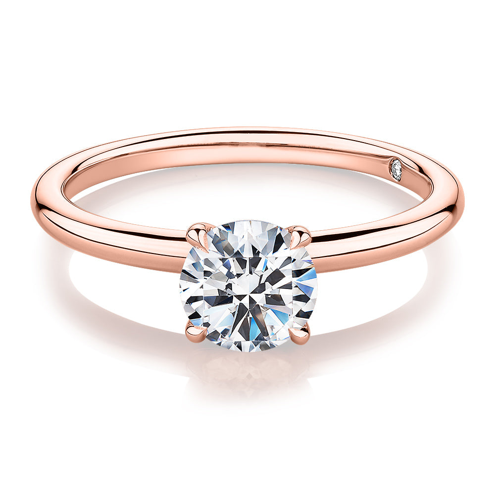 Signature Simulant Diamond 1.00 carat* round brilliant solitaire engagement ring in 14 carat rose gold