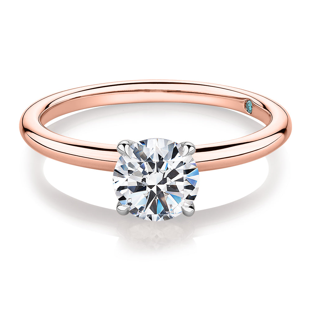 Premium Certified Laboratory Created Diamond, 1.00 carat round brilliant solitaire engagement ring in 18 carat rose and white gold