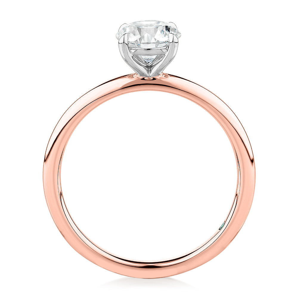 Premium Certified Laboratory Created Diamond, 1.00 carat round brilliant solitaire engagement ring in 18 carat rose and white gold