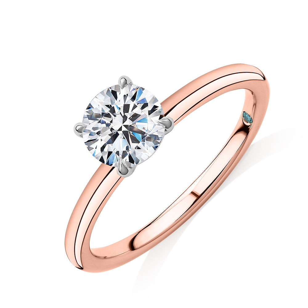 Premium Certified Laboratory Created Diamond, 1.00 carat round brilliant solitaire engagement ring in 18 carat rose and white gold